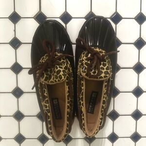 Sperry Topsider Cormorant Leopard Rubber Duck Shoes. Preppy rainboots, animal